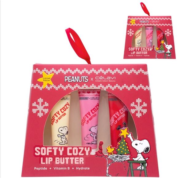 K-Care Celavi x Peanuts Collab Softy Cozy 3Pc Lip Butter*Holiday Gift Set*Korean - Picture 1 of 2